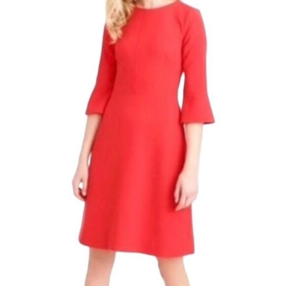 J. Crew Fit & Flare Dress 3/4 Flute Bell Sleeves Coral Pink Women’s Size 00 - Picture 1 of 11